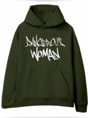 Ariana Grande Dangerous Woman Olive Green Tag Hoodie Size Medium